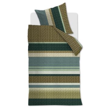 Beddinghouse Dekbedovertrek Groen Blauw Banen Katoen