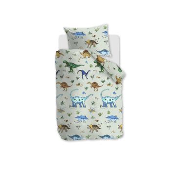 Hanneke de Jager Dekbedovertrek Groen Happy Dino's Katoen Peuterdekbedje 100 x 135 cm