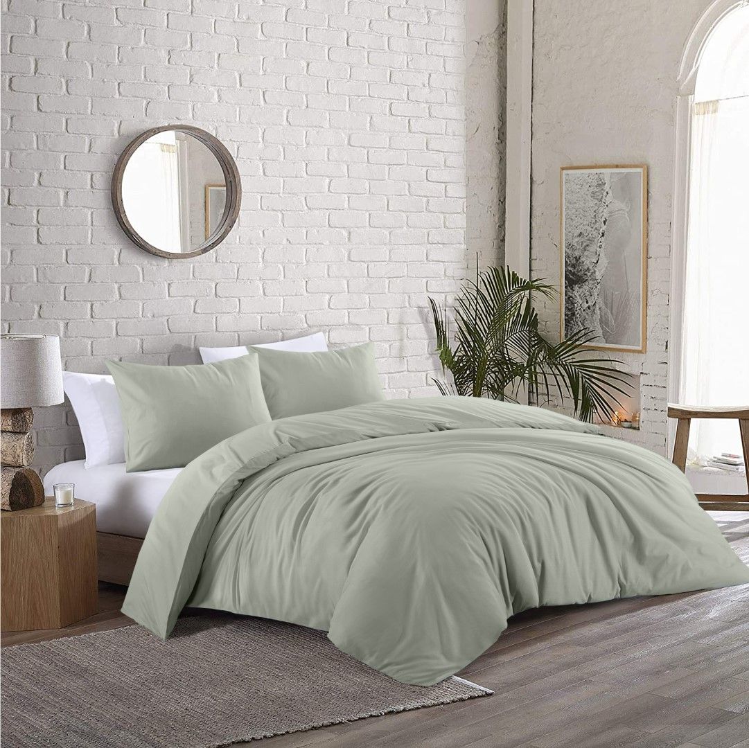 Beddengoedset voor bedden met 100/105 cm, glad, 100% katoen, dekbedovertrek van 180 x 220 cm en kussensloop, ademend, zacht, waterverf